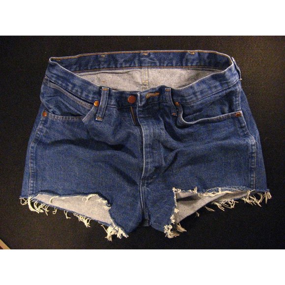 Wrangler Vintage CUTOFF JEAN SHORTS High Waisted W 31 MEASURED Blue Denim - Picture 1 of 8
